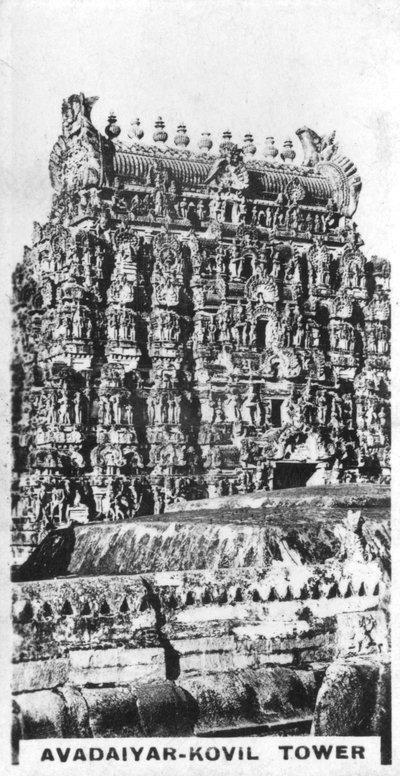 Avadaiyar-Kovil toren, Avadaiyarkovil, Tamil Nadu, India, ca. 1925 door Unbekannt