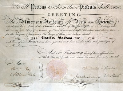 Babbage Diploma van de American Academy of Arts and Sciences door Unbekannt