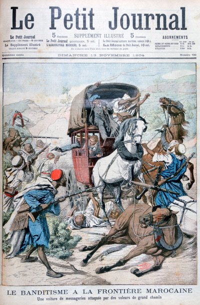 Bandieten die een postkoets aanvallen aan de Marokkaanse grens, 1904 door Unbekannt