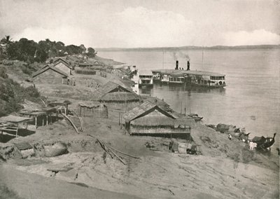 Bhamo - Irrawaddy Flotilla Poststoomboot bij de Ghat, 1900 door Unbekannt
