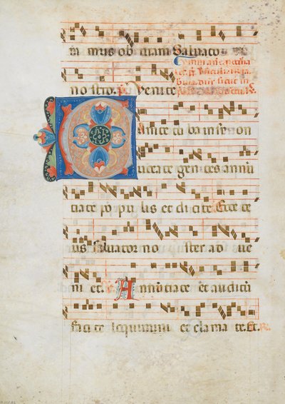 Bifolium met Initiaal C, uit een antifonarium, Italiaans, ca. 1320 door Unbekannt