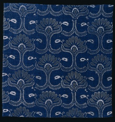 Blauw Indigo Weerstandsprint met gestileerd bladontwerp, 1790 door Unbekannt