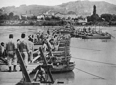Een pontonbrug bouwen over een Franse stroom door Unbekannt
