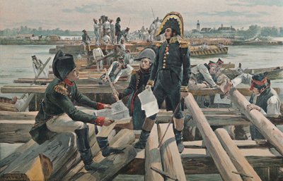 De brug bouwen op het eiland Lobau, 1809, 1896 door Unbekannt