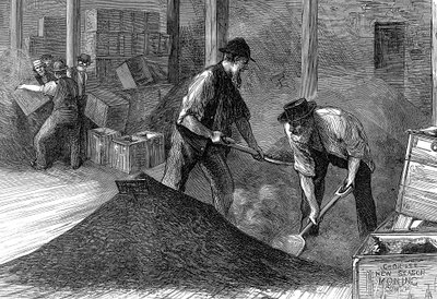 Thee in bulk in de magazijnen van de East & West India Dock Company, Londen, 1874 door Unbekannt
