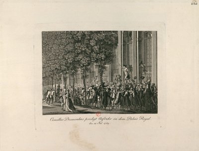 Camille Desmoulins in de Palais Royal Tuinen, ca. 1797-1800 door Unbekannt