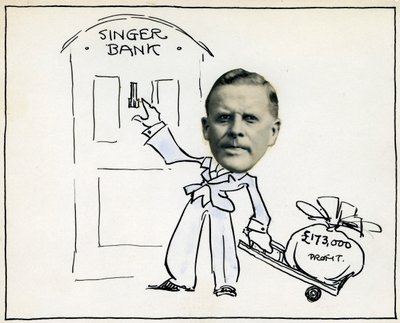 Cartoon van directeur William E Bullock, Singer & Company Ltd door Unbekannt