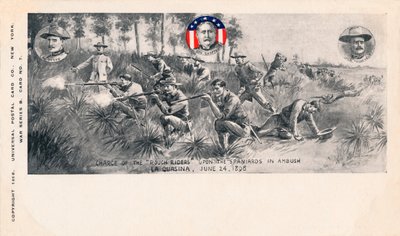 Aanval van de Rough Riders op de Spanjaarden in hinderlaag, La Quasina, 24 juni 1898, ca. 1900 door Unbekannt