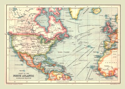 Kaart van de Noord-Atlantische Oceaan, 1902 door Unbekannt