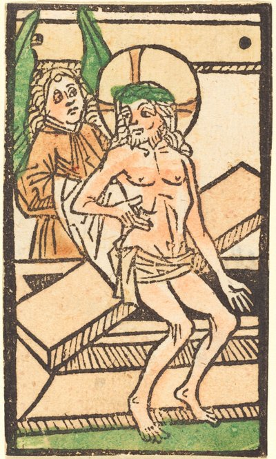 Christus zittend op zijn graf met een engel door Unbekannt