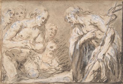 Christus in het voorgeborchte (recto), Heilige met rozenkrans (verso), 17e eeuw door Unbekannt