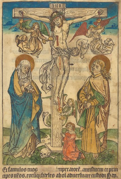 Christus aan het kruis met engelen door Unbekannt