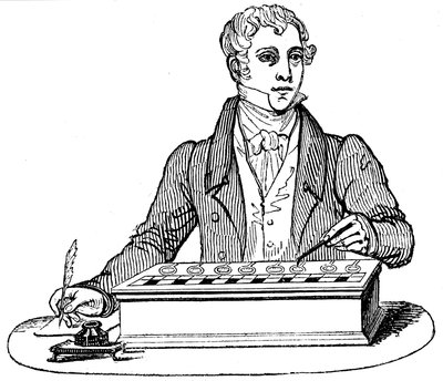 Klerk die een Pascal rekenmachine gebruikt, 1835 door Unbekannt