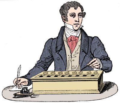 Klerk die een Pascal rekenmachine gebruikt, 1835 door Unbekannt