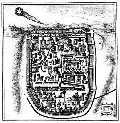 Komeet van 66 AD Halley boven Jeruzalem, 1666 door Unbekannt