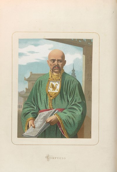 Confucius. Uit: Hombres y mujeres celebres de todos los tiempos door Juan Landa, 1875-1877 door Unbekannt