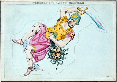 Constellatie van Perseus, hem het hoofd van Medusa dragend door Unbekannt