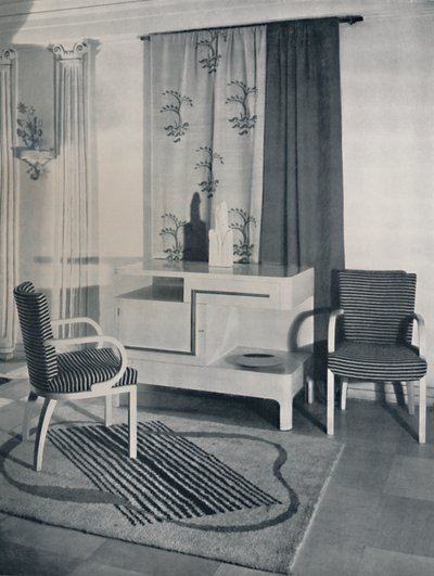 Hoek van een kamer ontworpen door Hayes Marshall voor Fortnum & Mason Ltd., Londen, 1936 door Unbekannt