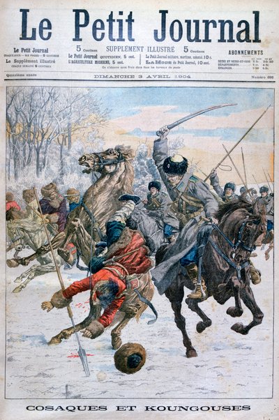 Kozakken vechten tegen Mantsjoes, Russisch-Japanse Oorlog, 1904 door Unbekannt