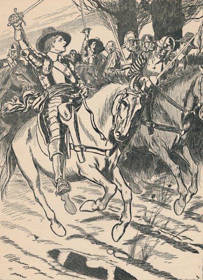 Cromwell leidt zijn Ironsides naar de strijd, ca. 1907 door Unbekannt