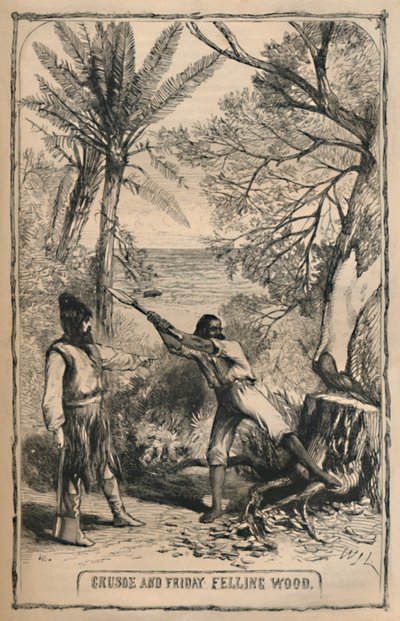 Crusoe en Vrijdag Houtkappen, ca. 1870 door Unbekannt