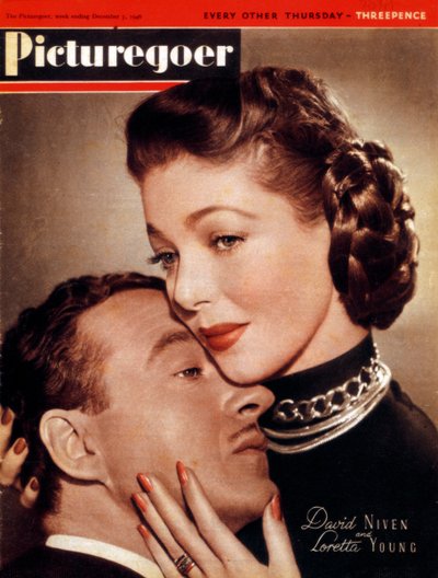 David Niven 1910-1983 en Loretta Young 1913-2000, acteurs, 1946 door Unbekannt