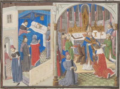 Dood van Amalric I van Jeruzalem. Kroning van Baldwin IV. Miniatuur uit de Historia door Willem van Tyrus, 1460s door Unbekannt