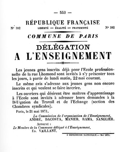 Delegatie aan het Onderwijs, uit Franse politieke posters van de Parijse Commune, mei 1871 door Unbekannt