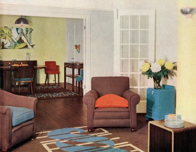 Eetkamer en lounge in een gereconstrueerd Londens appartement voor mevrouw Harry Ewbank in Bryanston Court door Unbekannt