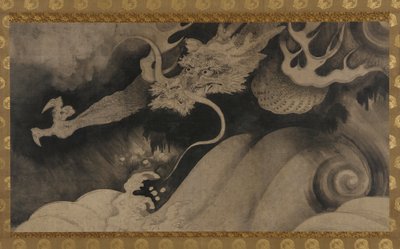 Draak, golven en wolken, Momoyama periode, 1568-1615 door Unbekannt