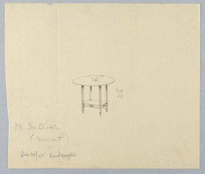 Tekening, Ontwerp voor Kleine Ronde Tafel met Gesneden Fries op Plank door Unbekannt