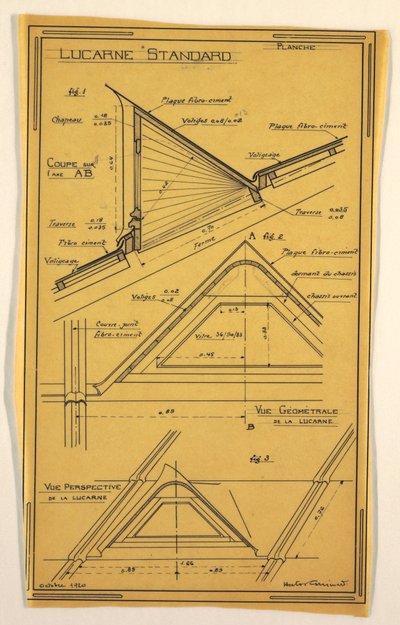 Ontwerp voor een massale operationele woning ontworpen door Hector Guimard, dakraamconstructie, oktober 1920 door Unbekannt