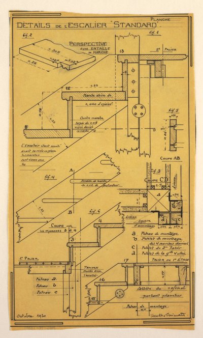 Ontwerp voor een massale operationele woning ontworpen door Hector Guimard, trapconstructie door Unbekannt