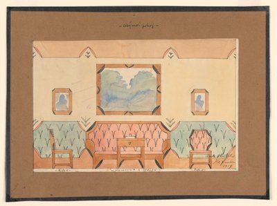 Tekening, Ontwerp voor een Zitkamer met Bank, Twee Stoelen en Tafel door Unbekannt