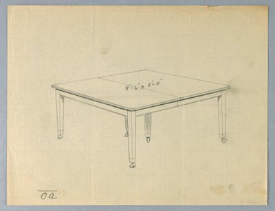 Tekening, Ontwerp voor een Zesbenige Rechthoekige Eettafel door Unbekannt