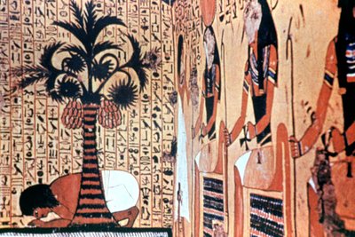 Drinken uit de rivier, tempelmuurschildering, Thebe, Egypte door Unbekannt