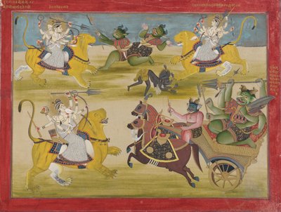 Durga vecht tegen de rakshashas Shunga en Nishunga, uit een Devi Mahatmya door Unbekannt