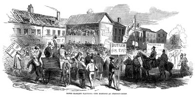 Verkiezingsbijeenkomst in Stepney Green tijdens de Tower Hamlets verkiezing, Londen, 1852 door Unbekannt