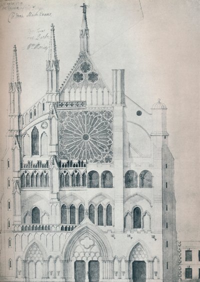Elevatie van het noordelijke transept, Westminster Abbey, met Wrens plan voor restauratie door Unbekannt