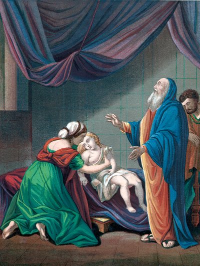 Elia, profeet uit het Oude Testament, wekt de zoon van de weduwe op uit schijnbare dood, ca. 1860 door Unbekannt