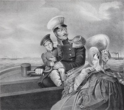 Keizer Nicolaas I en Keizerin Alexandra Fjodorovna met zoon Konstantin Nikolaevich op een Boottocht door Unbekannt