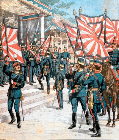 Keizer van Japan presenteert kleuren aan Japanse regimenten, 1904 door Unbekannt