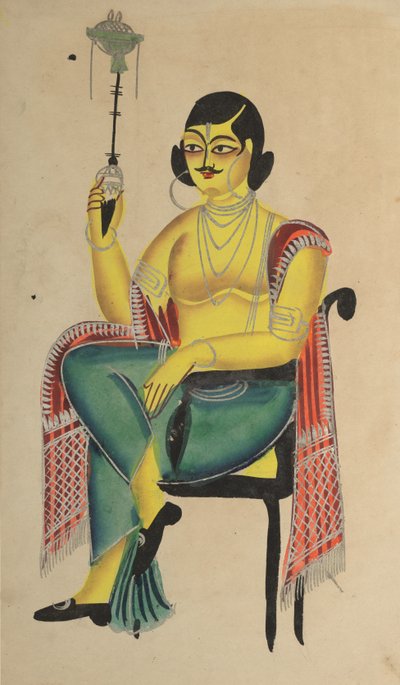 Engelse Babu inheemse Indiase klerk met een waterpijp, 1800s door Unbekannt
