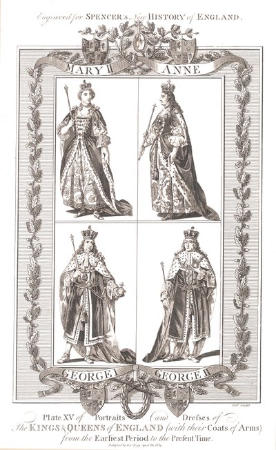 Engelse koningen en koninginnen met wapenschilden, 1780-1800 door Unbekannt