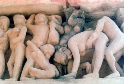 Erotisch Beeldhouwwerk, Khajuraho, India door Unbekannt