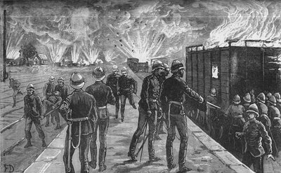 Explosie op het treinstation van Caïro: Ontploffing van granaten en munitie, ca. 1882-85 door Unbekannt
