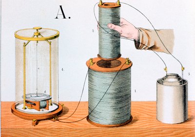 Faradays experiment met elektromagnetische inductie door Unbekannt