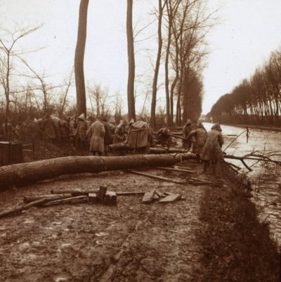Bomen kappen, Noyon, Noord-Frankrijk, ca. 1914-1918 door Unbekannt