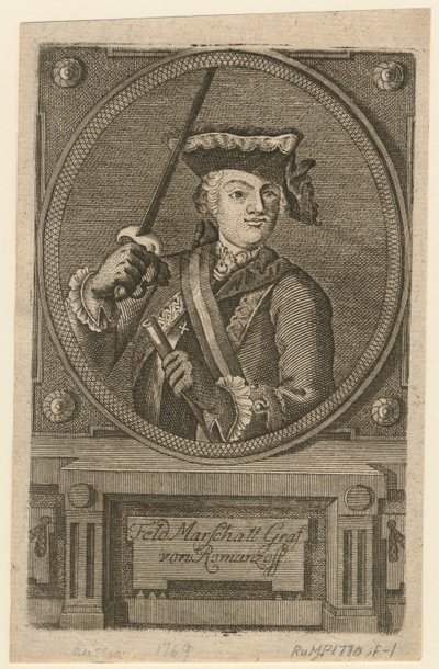 Veldmaarschalk Graaf Pyotr Alexandrovich Rumyantsev-Zadunaisky, 1770 door Unbekannt