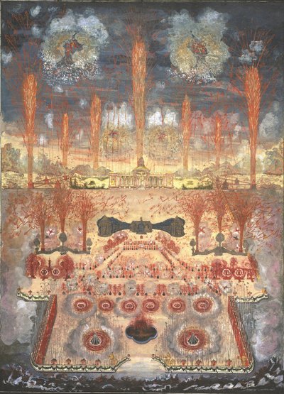 Vuurwerk en verlichting op 16 juni 1744 in Moskou, midden 18e eeuw door Unbekannt